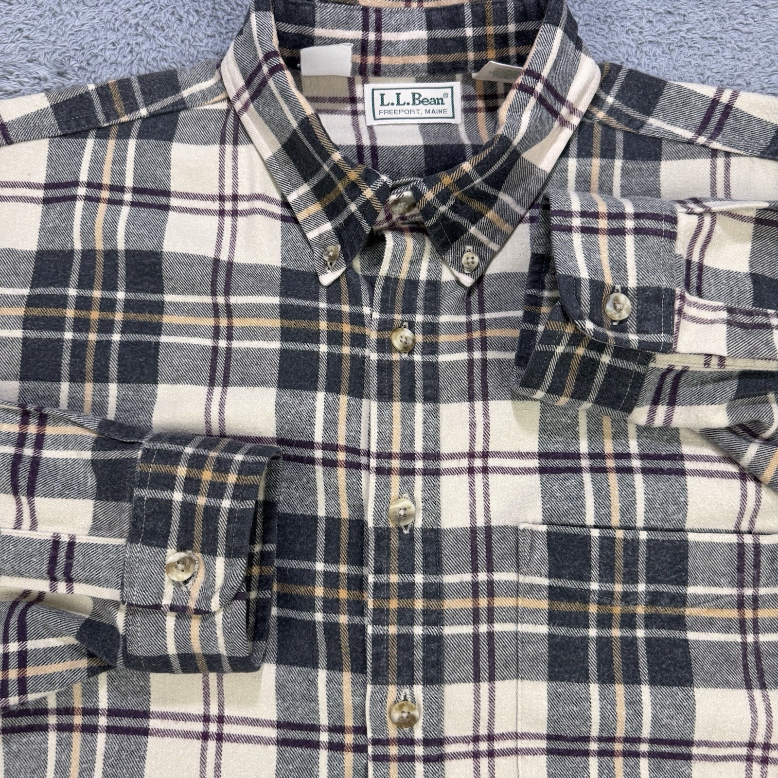Vtg Ll Bean Shirt Men L Tall Beige Plaid Button Down Made Usa Ls